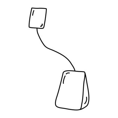 Etiketli basit çay poşeti, çizgi çizimi düz vektör çizimi çocuk kitabı boyama