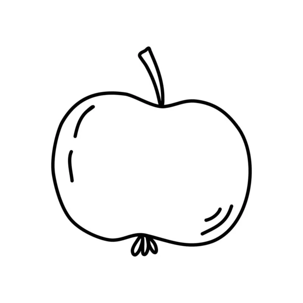 Einfache Apfel Doodle Stil Flache Vektor Umriss Illustration Für Kinder — Stockvektor