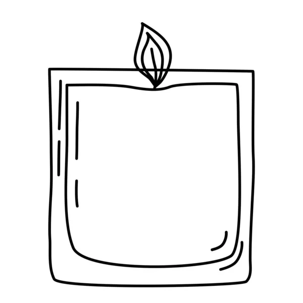 Niedliche Gemütliche Brennende Kerze Glas Doodle Stil Flache Vektorumrisse Illustration — Stockvektor