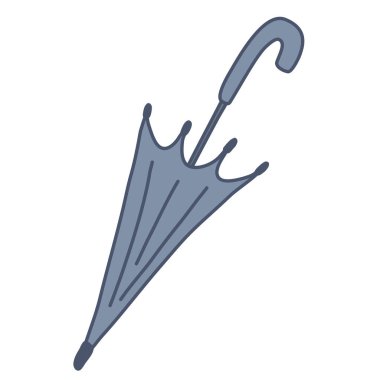 Katlanmış şemsiye, yağmur koruması aksesuar, doodle style düz vektör illüstrasyonu