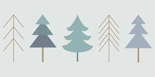 Set Mit Einfachen Geometrischen Weihnachtsbaum Oder Kiefer Winter Ferien Design — Stockvektor