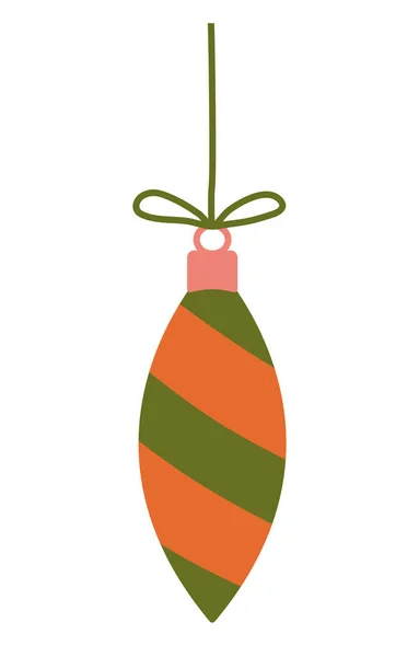 Árbol Navidad Decoración Juguete Rayas Colgando Cuerda Elemento Diseño Vacaciones — Vector de stock