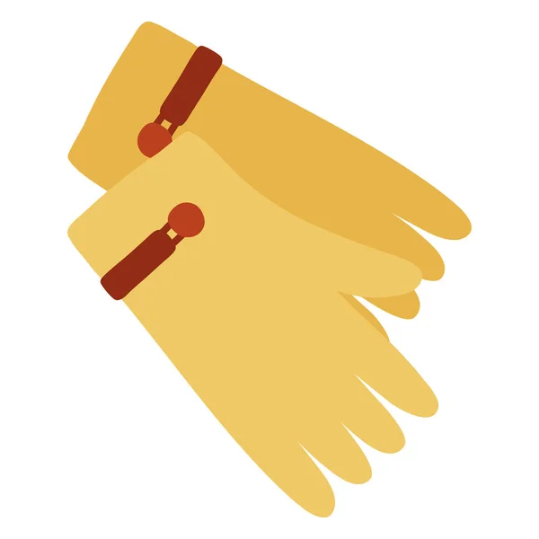 Paar Elegante Warm Gele Leren Handschoenen Vlakke Stijl Vector Illustratie — Stockvector