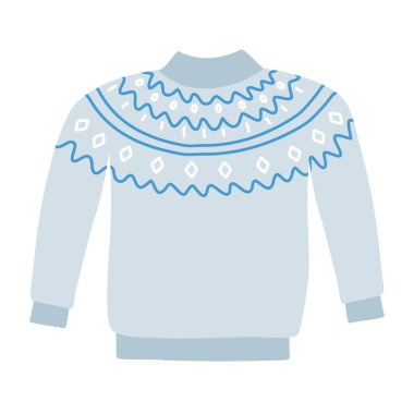 Jakquard desenli sıcak örülmüş süveter, karalama stili düz vektör çizimi