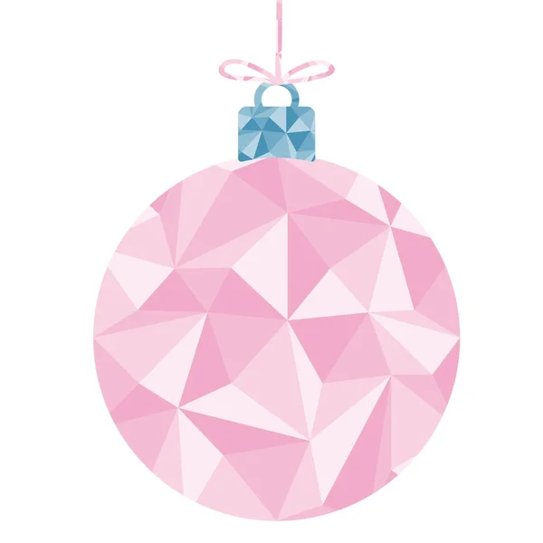 Pinkfarbener Festball Mit Dreieckigem Geometrischem Muster Weihnachtsbaum Deko Spielzeug Seil — Stockvektor
