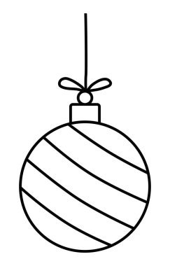 Çizgili festival balosu, Noel ağacı süsleme oyuncağı, ipe asılma, kış tatili tasarım elementi, çizgi çizim tarzı düz çizim çizim çocuk kitabı