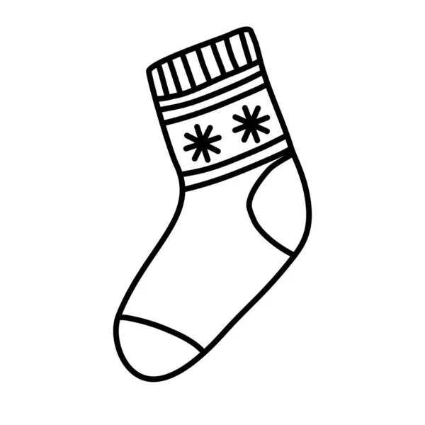 Πλεκτή Ζεστή Κάλτσα Νιφάδες Χιονιού Και Ρίγες Doodle Style Επίπεδη — Διανυσματικό Αρχείο