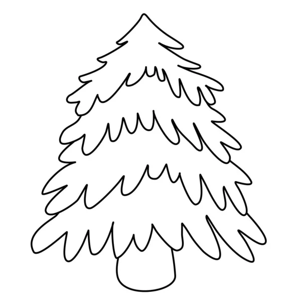 Weihnachtsbaum Winterurlaub Design Element Doodle Stil Flache Vektorumrisse Illustration Für — Stockvektor