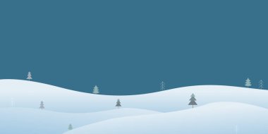 Geceleri karlı tepeler ve çam ağaçları olan kış doğası, kopyalama alanı, vektör illüstrasyonu