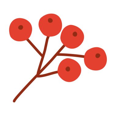 Kırmızı böğürtlenli Rowan şubesi, kış tatili dekorasyonu için element, vektör illüstrasyonu