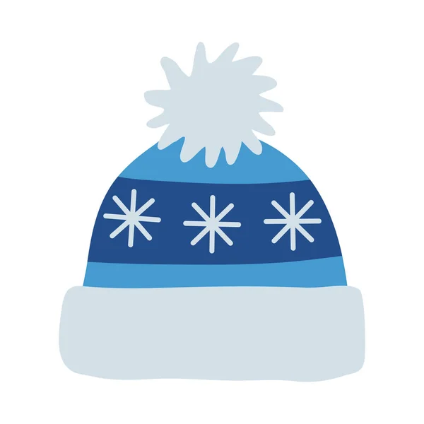 Chapéu Inverno Malha Azul Com Pompom Flocos Neve Ilustração Vetorial —  Vetores de Stock
