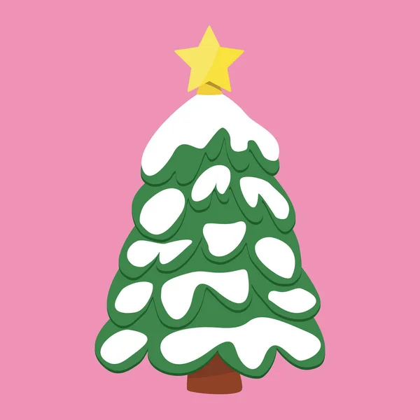 Sapin Noël Festif Pin Avec Neige Étoile Sur Dessus Élément — Image vectorielle