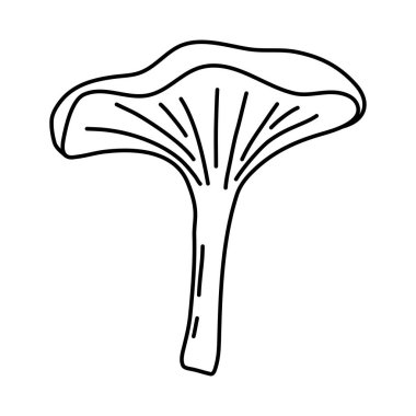Beyaz arkaplanda Chanterelle mantarı, çocuk boyama kitabı için karalama tarzı düz vektör taslağı