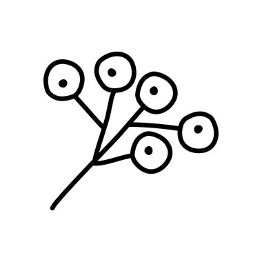 Böğürtlenli Rowan şubesi, kış tatili süslemesi için element, çocuk kitapları boyama için karalama stili düz vektör taslağı