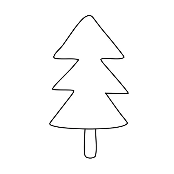 Simplified Christmas Tree Pine Doodle Style Flat Vector Outline Illustration — Stock Vector