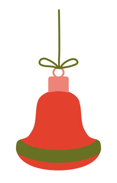 Noel Ağacı Süsleme Oyuncağı Kırmızı Zil Yeşil Çizgili Jingle Ipe — Stok Vektör