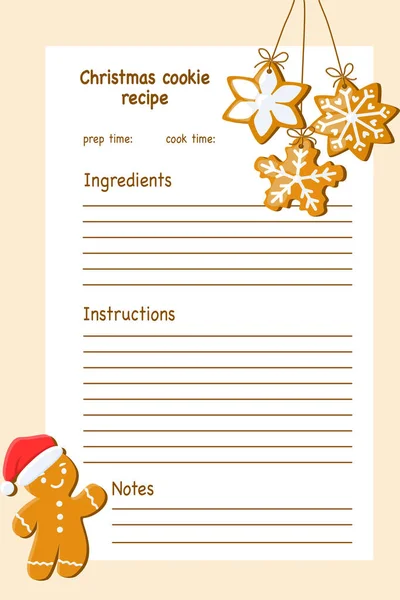 Prázdná Šablona Karta Pro Vánoční Cukroví Recept Roztomilým Perníkovým Mužem — Stockový vektor