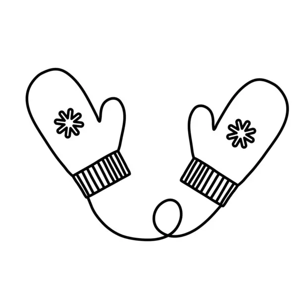 Ζεύγος Χαριτωμένα Ζεστά Πλεκτά Γάντια Νιφάδες Χιονιού Μοτίβο Doodle Στυλ — Διανυσματικό Αρχείο