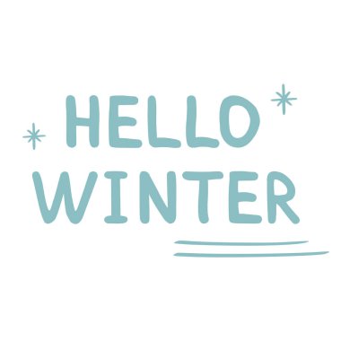 Merhaba kışlık el çizilmiş mavi renkli harfler tipografi, vektör illüstrasyonu