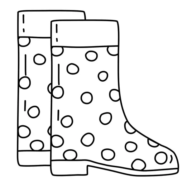 Ζεύγος Αδιάβροχες Μπότες Βροχής Πουά Μοτίβο Doodle Στυλ Επίπεδη Διανυσματική — Διανυσματικό Αρχείο