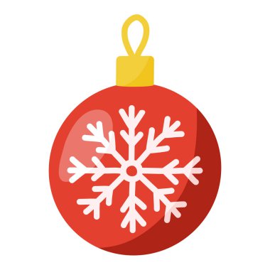 Kar taneli kırmızı şenlik balosu, Noel ağacı süsleme oyuncağı, kış tatili tasarım unsuru, vektör illüstrasyonu