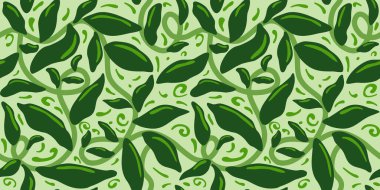 Soyut yeşil tropikal yapraklı kusursuz desen, vektör illüstrasyonu