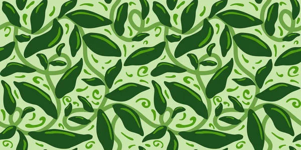 Sömlöst Mönster Med Abstrakta Gröna Tropiska Blad Vektorillustration — Stock vektor