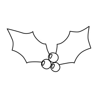 Böğürtlenli iki kutsal yaprak, kış tatili tasarım elementi, karalama stili düz vektör çizimi çocuk kitaplarını boyama çizimi