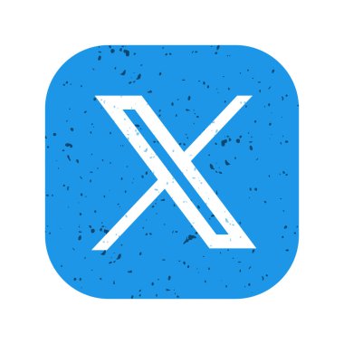 Twitter 'ın yeni logosu, X şekilli grafikleri olan logo markası Twitter, mavi arkaplanda doku efektli beyaz tabela, vektör illüstrasyonu