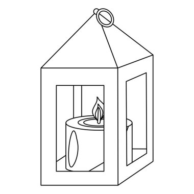 Yanan mumlu eski metal fener, karalama stili düz vektör çizimi çocuk boyama kitabı çizimi