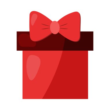 Kırmızı hediye kutusu, büyük kırmızı kurdele yayı, vektör illüstrasyonu