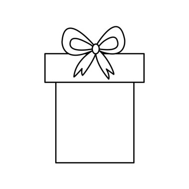 Büyük bej hediye kutusu, kurdele yayı, karalama stili düz vektör taslağı çocuk boyama kitabı için.