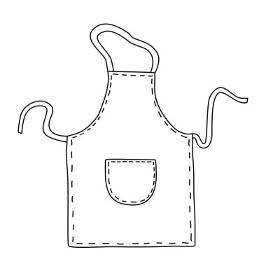 Cebi olan mutfak tekstil önlüğü, karalama tarzı düz vektör taslağı çocuk boyama kitabı için çizim