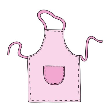 Cepli, pembe renkli, karalama stili vektör resimli mutfak tekstil önlüğü