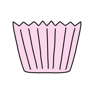 Kek veya kek pişirmek için pembe kağıt bardak, fırın aksesuarı, vektör illüstrasyonu.