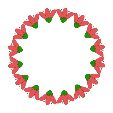 Kırmızı çiçekli yuvarlak çerçeve, bahar tasarım elemanı, vektör illüstrasyonu