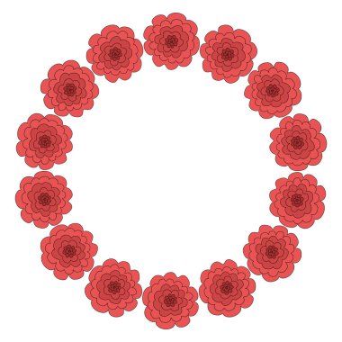 Kırmızı gül çiçeklerinden yuvarlak çiçek çerçevesi, bahar tasarım elementi, vektör illüstrasyonu