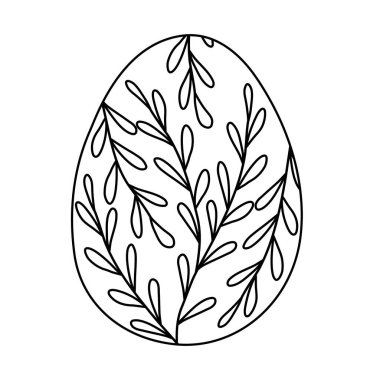 Dalları ve yaprakları olan Paskalya yumurtası, çocuk boyama kitabı için karalama stili düz vektör taslağı