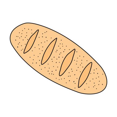 Kalıplı, üst görüşlü, karalama stili vektör illüstrasyonlu basit taze ekmek ekmeği.