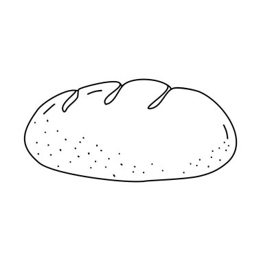 Taze fırınlanmış ekmeğin yan görünüşü, karalama stili düz vektör taslağı çocuk kitabı boyama için.