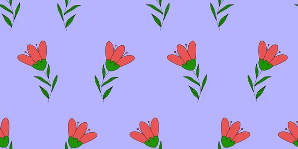 Безшовний Візерунок Квітучими Червоними Тюльпанами Або Луговими Квітами Фіолетовому Каракулі — стоковий вектор
