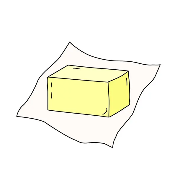 Блок Масла Або Маргарину Шматочку Обгорткового Паперу Стиль Каракулі Векторні — стоковий вектор