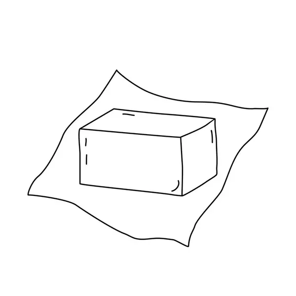 Блок Масла Маргарина Клочке Оберточной Бумаги Рисунок Плоского Векторного Контура — стоковый вектор
