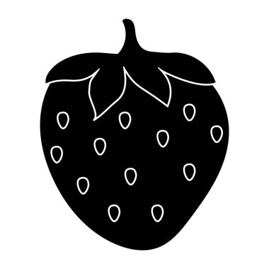 Çileğin siyah silueti, meyve sembolü düz vektör çizimi