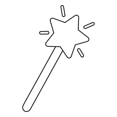 Üzerinde parlak yıldız olan sihirli değnek, karalama stili düz vektör çizimi çocuk kitaplarını boyamak için.