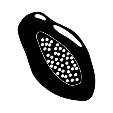 Kesik içinde olgun papaya meyvesinin siyah silueti, meyve sembolü düz vektör çizimi