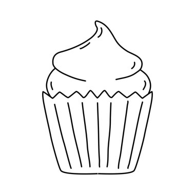 Kremalı ya da kremalı şirin kek, karalama stili düz vektör taslağı çocuk kitaplarını boyamak için.
