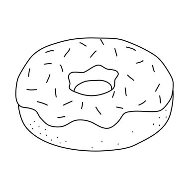 Şekerleme ve serpinti ile nefis donut, karalama stili düz vektör çizimi çocuk kitaplarını boyama çizimi