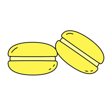 Sarı makarna ya da tereyağlı kurabiye, badem unundan Fransız bisküvisi, karalama stili vektör çizimi