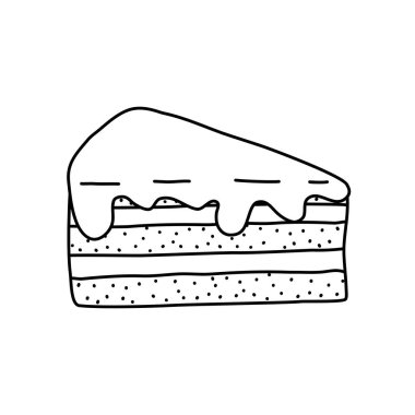 Çocuk boyama kitabı için cila, karalama tarzı düz vektör taslaklı bir parça kek.